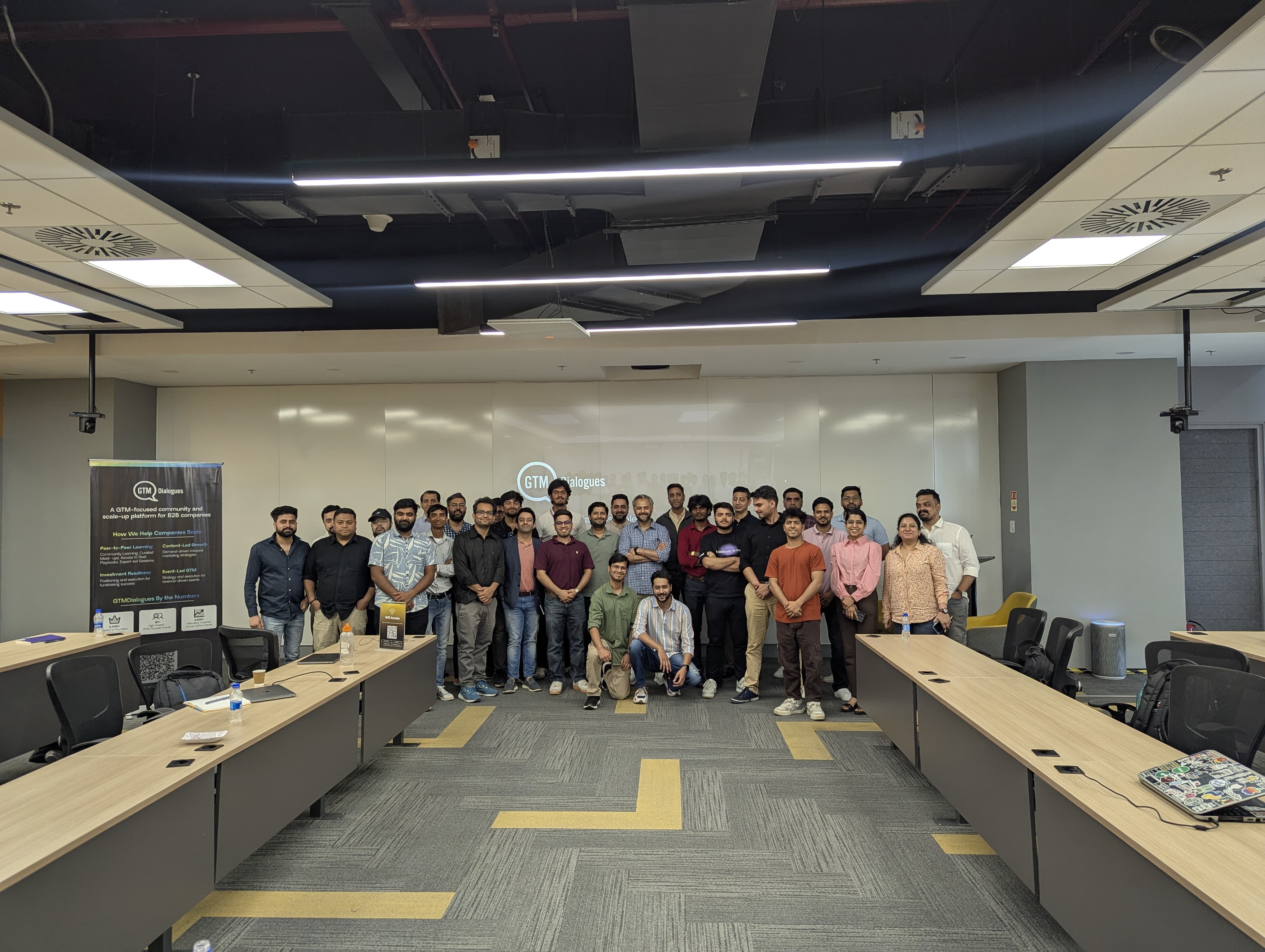 The full room of founders and operators at a GTM Dialogues session with Rishabh Ladha